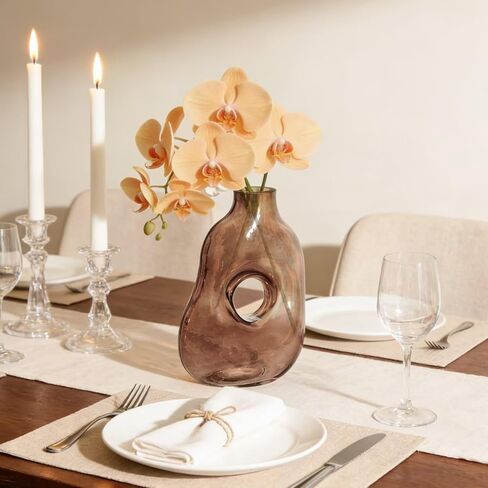 DN DECONATION Flower Vase for Kitchen Home Decor, Amber Hollow Glass Vase for Bouquet, Tall Vases for Flowers Table Centerpiece Dining Room Desk Decor Wedding Tulip Gift for Mom in Saudi Arabia