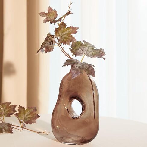 DN DECONATION Flower Vase for Kitchen Home Decor, Amber Hollow Glass Vase for Bouquet, Tall Vases for Flowers Table Centerpiece Dining Room Desk Decor Wedding Tulip Gift for Mom in Saudi Arabia