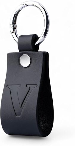 Full Grain Leather Initial Keychain for Men Women, Personalized Alphabet Keychain, Matte Black Gift for Him Her Dad in Kuwait