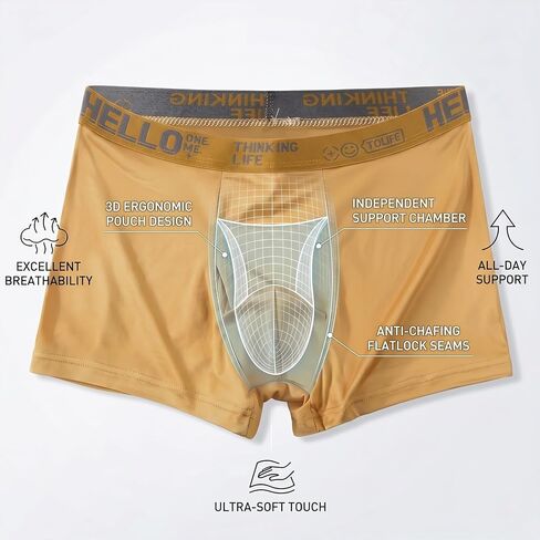 Men's boxer briefs, 5-pack, pure cotton, breathable, moisture-wicking, no tags, no rolling up, yellow. in Kuwait
