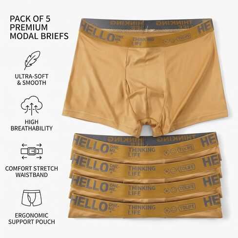 Men's boxer briefs, 5-pack, pure cotton, breathable, moisture-wicking, no tags, no rolling up, yellow. in Kuwait