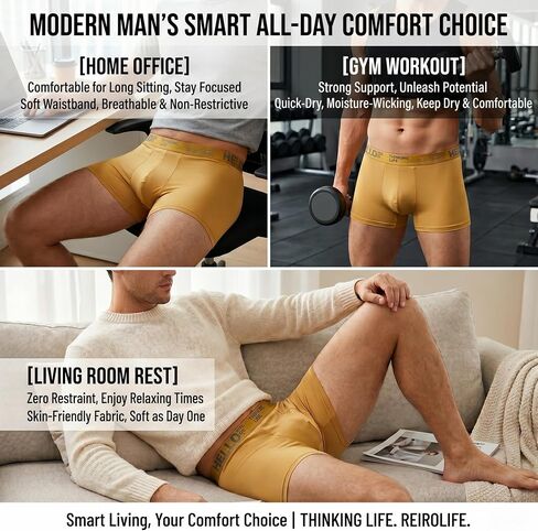 Men's boxer briefs, 5-pack, pure cotton, breathable, moisture-wicking, no tags, no rolling up, yellow. in Kuwait