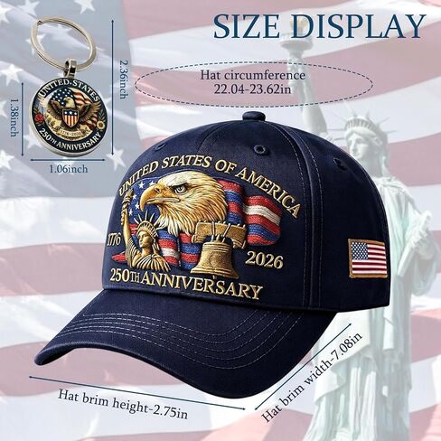 250th Anniversary USA Hat, USA 250th Anniversary Merchandise, 2 Pcs Set with Eagles Hat and Keychain for Patriotic Celebrations and Historical Commemorations, Embroidered Eagles Design Blue in Saudi Arabia