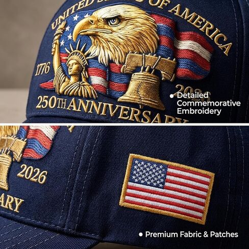 250th Anniversary USA Hat, USA 250th Anniversary Merchandise, 2 Pcs Set with Eagles Hat and Keychain for Patriotic Celebrations and Historical Commemorations, Embroidered Eagles Design Blue in Saudi Arabia