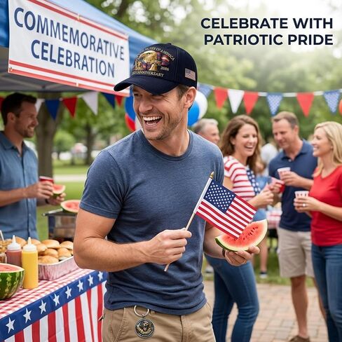 250th Anniversary USA Hat, USA 250th Anniversary Merchandise, 2 Pcs Set with Eagles Hat and Keychain for Patriotic Celebrations and Historical Commemorations, Embroidered Eagles Design Blue in Saudi Arabia