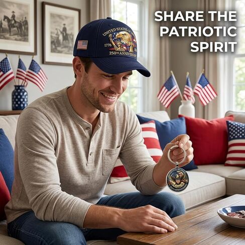 250th Anniversary USA Hat, USA 250th Anniversary Merchandise, 2 Pcs Set with Eagles Hat and Keychain for Patriotic Celebrations and Historical Commemorations, Embroidered Eagles Design Blue in Saudi Arabia