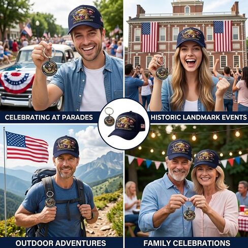 250th Anniversary USA Hat, USA 250th Anniversary Merchandise, 2 Pcs Set with Eagles Hat and Keychain for Patriotic Celebrations and Historical Commemorations, Embroidered Eagles Design Blue in Saudi Arabia