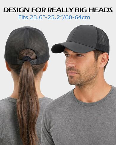 Zylioo XL XXL قبعة سائق الشاحنة Snapback، قبعة بيسبول شبكية للرؤوس الكبيرة للرجال والنساء، قبعة كبيرة منظمة قابلة للتعديل في منتصف التاج in Kuwait