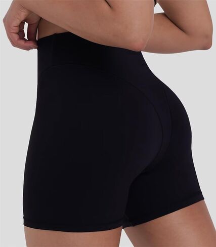 Sunzel Booty Contouring Biker Shorts for Women – High Waist Tummy Control Soft Squat Proof Thong Seams Workout Gym Spandex 4" Inseam Black Large in Kuwait