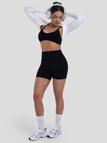 Sunzel Booty Contouring Biker Shorts for Women – High Waist Tummy Control Soft Squat Proof Thong Seams Workout Gym Spandex 4" Inseam Black Large in Kuwait