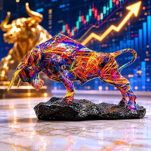 تمثال ثور جرافيتي ملون - منحوتة الثور الحديثة من الراتنج مقاس 13.6 بوصة، تمثال حيوان وول ستريت لديكور مكتب المنزل، هدية ثروة مالية فريدة لتجار الأسهم والرجال in Kuwait