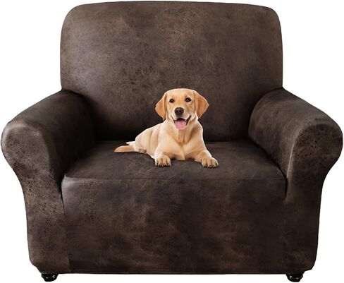 ANARACHON 1-Piece Faux Leather Fabric Armchair Cover, Scratch-Resistant Stretch Chair Slipcover for Dogs/Cats, Heavy Duty Furniture Protector, Machine Washable & Non-Slip, (Chair, Brown) in Saudi Arabia