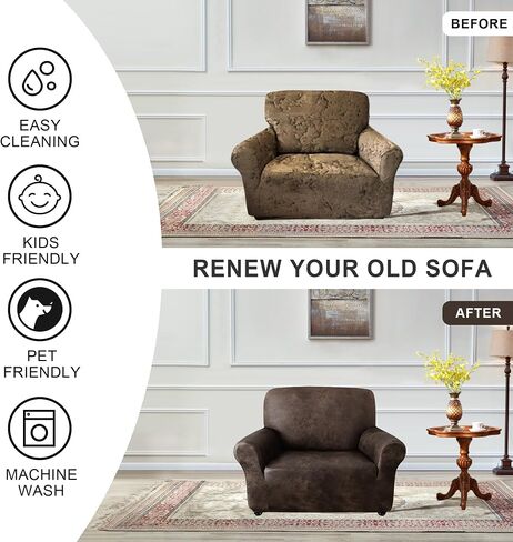 ANARACHON 1-Piece Faux Leather Fabric Armchair Cover, Scratch-Resistant Stretch Chair Slipcover for Dogs/Cats, Heavy Duty Furniture Protector, Machine Washable & Non-Slip, (Chair, Brown) in Saudi Arabia
