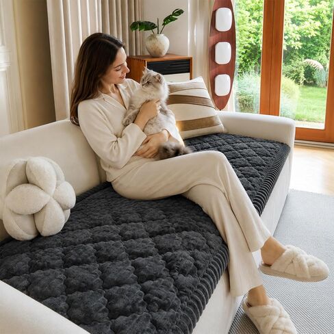 Deep Dream Couch Covers for Dogs Washable, Non-Slip Fuzzy Pet Sofa Protector, Soft Thick Fabric Couch Cover for 3 Cushion Sofa, for Pet Family (Dark Grey, 27.6" x 82.7") in Saudi Arabia