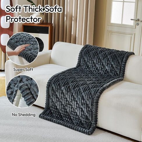 Deep Dream Couch Covers for Dogs Washable, Non-Slip Fuzzy Pet Sofa Protector, Soft Thick Fabric Couch Cover for 3 Cushion Sofa, for Pet Family (Dark Grey, 27.6" x 82.7") in Saudi Arabia