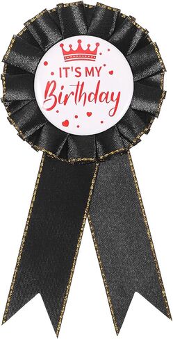 Birthday Ribbon Badge Brooch Black Fabric Birthday Corsage Satin Tinplate Badge Pin for Girls Women Men Party Decorations Gifting Party Favors in Saudi Arabia