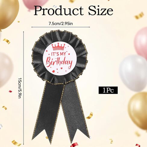Birthday Ribbon Badge Brooch Black Fabric Birthday Corsage Satin Tinplate Badge Pin for Girls Women Men Party Decorations Gifting Party Favors in Saudi Arabia