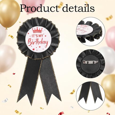 Birthday Ribbon Badge Brooch Black Fabric Birthday Corsage Satin Tinplate Badge Pin for Girls Women Men Party Decorations Gifting Party Favors in Saudi Arabia