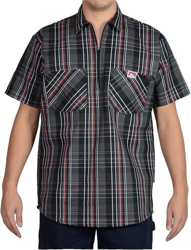 Ben Davis Men's Short Sleeve Plaid Half-Zip Work Shirt in Kuwait