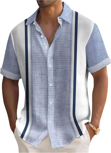 SOLY HUX Men's Button Down Short Sleeve Shirt Color Block Bowling Shirts Hawaiian Vacation Tops in Kuwait