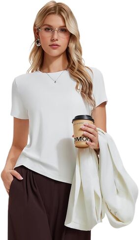 Women's Fitted T Shirt Short Sleeve Workout Top Non See Through Nylon Spandex Stretch Y2K Casual Basic Workout Gym Tee Summer in Saudi Arabia