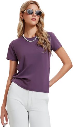 Women's Fitted T Shirt Short Sleeve Workout Top Non See Through Nylon Spandex Stretch Y2K Casual Basic Workout Gym Tee Summer in Saudi Arabia