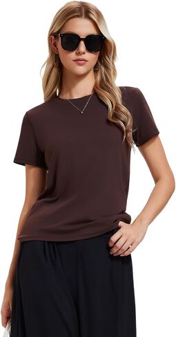 Women's Fitted T Shirt Short Sleeve Workout Top Non See Through Nylon Spandex Stretch Y2K Casual Basic Workout Gym Tee Summer in Saudi Arabia