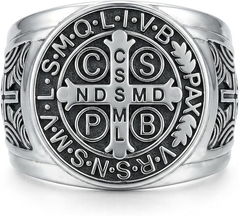 St.Benedict Rings Catholic Roman Cross Demon Protection Ghost Hunter St Benedict Jewelry for Men-8/9/10 in Saudi Arabia