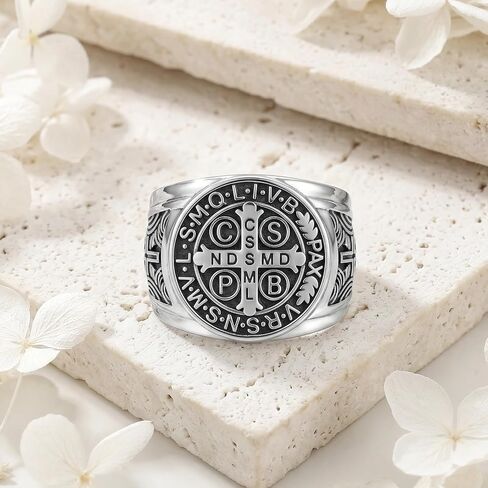 St.Benedict Rings Catholic Roman Cross Demon Protection Ghost Hunter St Benedict Jewelry for Men-8/9/10 in Saudi Arabia