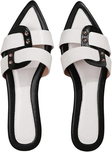 RoseSeek Women's Pointed Toe Color Block Rivets Sandal Dressy Flat Sandals Summer Slip-on Shoes in Kuwait