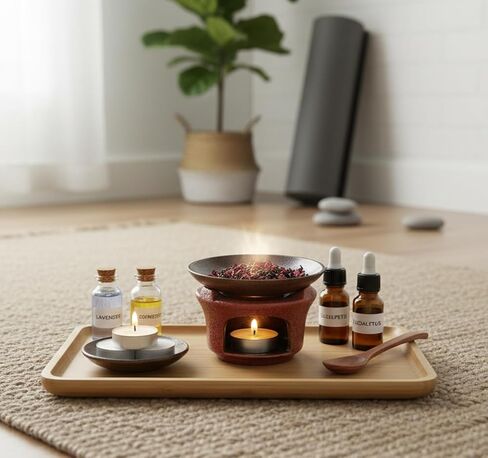 Ceramic Incense Burner Kit, No Electricity Needed,Zen-Inspired Aromatherapy Oil Burner with Rustic Terracotta Glaze, Perfect for Home, Office, Yoga & Meditation (Reddish Brown) in Saudi Arabia