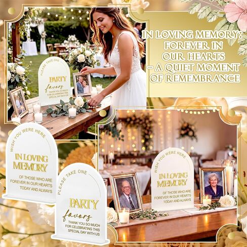 Amyhill 4 Pcs Arched Large Acrylic Wedding Signs for Reception and Ceremony 8x10 Inch in Loving Memory Table Sign with Stand 3D Golden Letter Wedding Table Decor for Cards and Gifts Guestbook Marriage in Kuwait