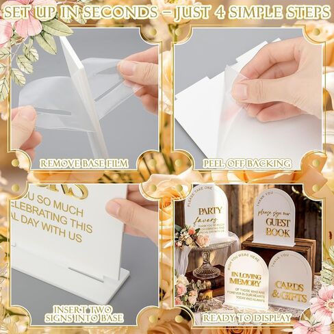 Amyhill 4 Pcs Arched Large Acrylic Wedding Signs for Reception and Ceremony 8x10 Inch in Loving Memory Table Sign with Stand 3D Golden Letter Wedding Table Decor for Cards and Gifts Guestbook Marriage in Kuwait