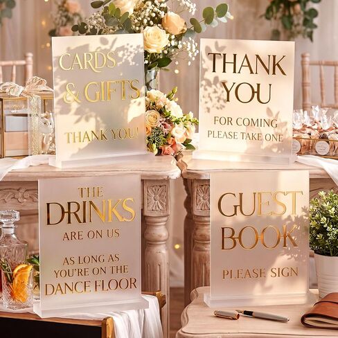 Amyhill 4 Pcs Arched Large Acrylic Wedding Signs for Reception and Ceremony 8x10 Inch in Loving Memory Table Sign with Stand 3D Golden Letter Wedding Table Decor for Cards and Gifts Guestbook Marriage in Kuwait