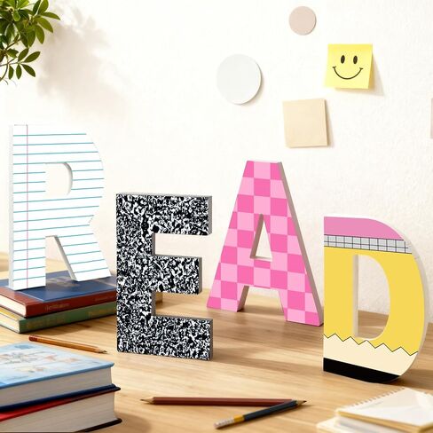 4 Pcs Reading Corner Decor for Classroom, 9 Inch Wooden Composition Notebook Letter Decor, Reading Corner Sign, Back to School Classroom Decor Perfect for Reading Rooms, School Libraries in Saudi Arabia