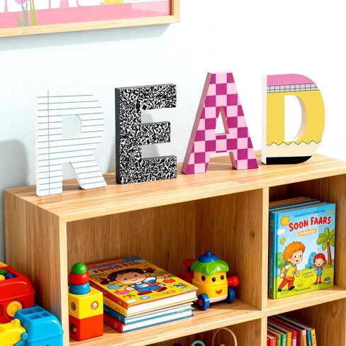 4 Pcs Reading Corner Decor for Classroom, 9 Inch Wooden Composition Notebook Letter Decor, Reading Corner Sign, Back to School Classroom Decor Perfect for Reading Rooms, School Libraries in Saudi Arabia