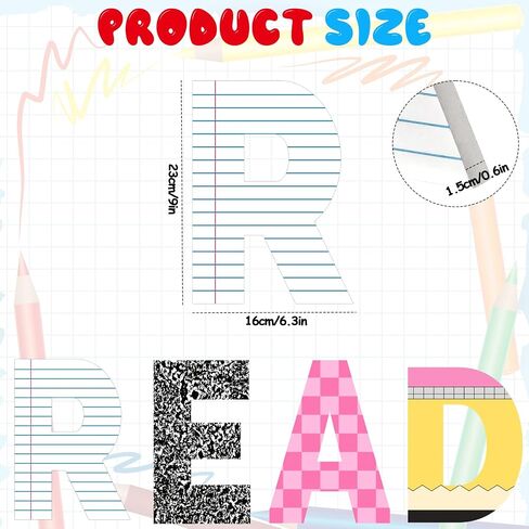 4 Pcs Reading Corner Decor for Classroom, 9 Inch Wooden Composition Notebook Letter Decor, Reading Corner Sign, Back to School Classroom Decor Perfect for Reading Rooms, School Libraries in Saudi Arabia