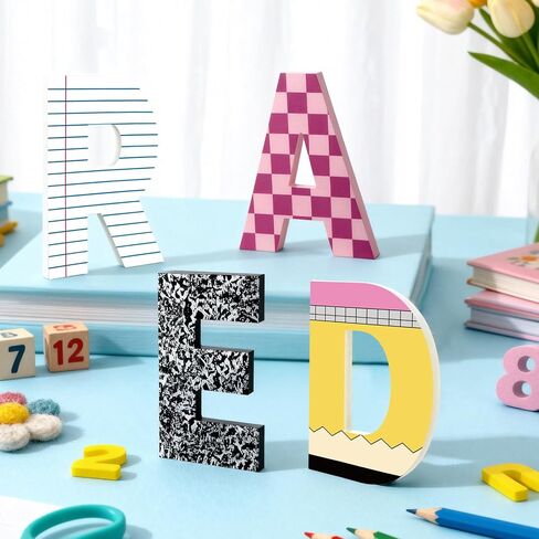 4 Pcs Reading Corner Decor for Classroom, 9 Inch Wooden Composition Notebook Letter Decor, Reading Corner Sign, Back to School Classroom Decor Perfect for Reading Rooms, School Libraries in Saudi Arabia