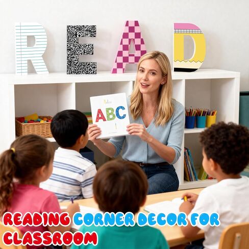 4 Pcs Reading Corner Decor for Classroom, 9 Inch Wooden Composition Notebook Letter Decor, Reading Corner Sign, Back to School Classroom Decor Perfect for Reading Rooms, School Libraries in Saudi Arabia