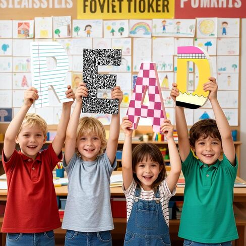4 Pcs Reading Corner Decor for Classroom, 9 Inch Wooden Composition Notebook Letter Decor, Reading Corner Sign, Back to School Classroom Decor Perfect for Reading Rooms, School Libraries in Saudi Arabia