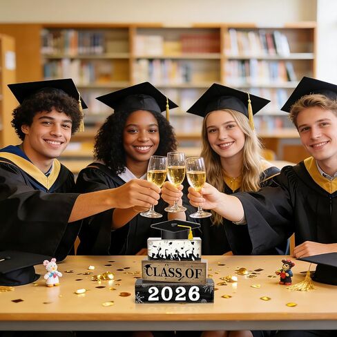 2026 ديكورات طاولة التخرج فئة 2026 كبار تهانينا غراد صينية متدرجة ديكور غطاء خشبي كتلة علامات داخلي كلية ثانوية حفلة منضدية مركزية للطاولات علامة رف المنزل مكتب المكتب in Kuwait
