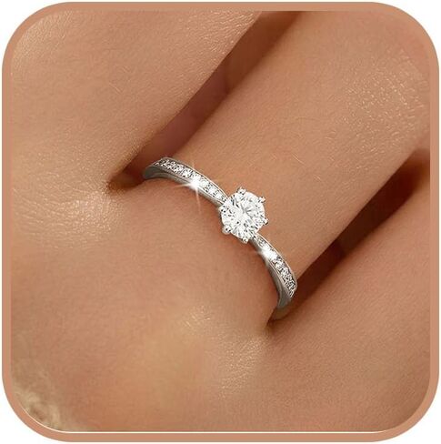 Round Cut Moissanite Ring for Women 925 Sterling Silver Cubic Zirconia Lains Engagement Rings Solitaire Halo Promise for زوجة 14K Gold Plated CZ Edernity Diamond Band Band Jewelry Gifts Giftuation Gift in Kuwait