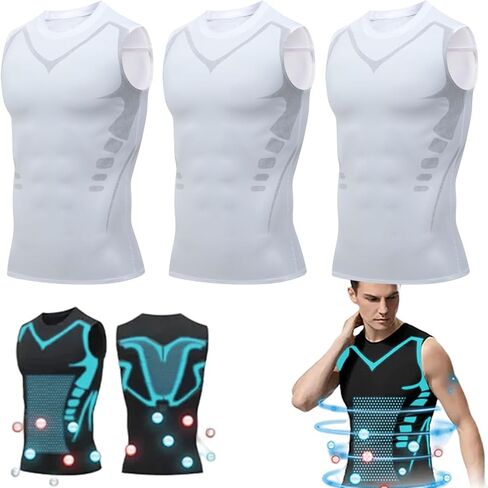 3PCS Compression Shirt, Shapewear Vest Version Ionic Shaping Sleeveless Shirt Men Comfortable Breathable in Saudi Arabia