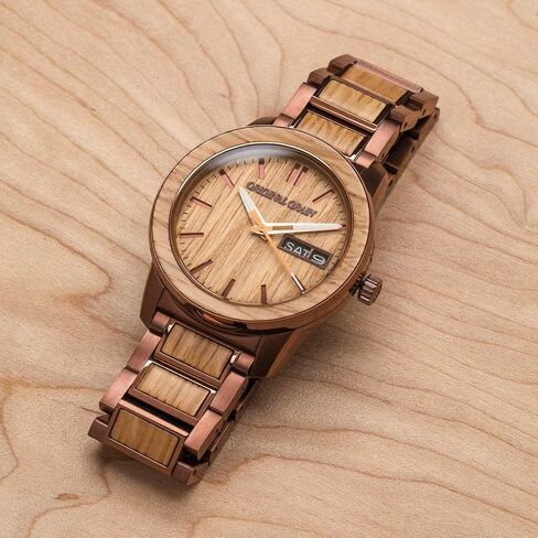 Original Grain Men's Whiskey Espresso 42mm Analog Watch | Barrel Collection, 316L Stainless Steel, Adjustable Watch Band | 5ATM Water-Resistant & Scratch-Resistant | Fashion Wrist Watch for Men in Saudi Arabia