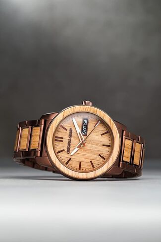 Original Grain Men's Whiskey Espresso 42mm Analog Watch | Barrel Collection, 316L Stainless Steel, Adjustable Watch Band | 5ATM Water-Resistant & Scratch-Resistant | Fashion Wrist Watch for Men in Saudi Arabia