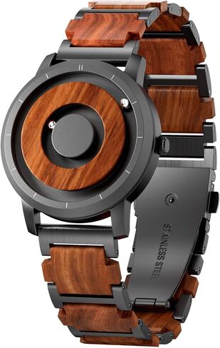 EUTOUR Magnetic Watches for Men| Unique No Hands Design with Gliding Magnet Beads|40mm Wooden Open Dial Analog Quartz Mens Watch with 3ATM and 20mm Wood Steel Band|Unique Men's Fashion Accessories in Saudi Arabia