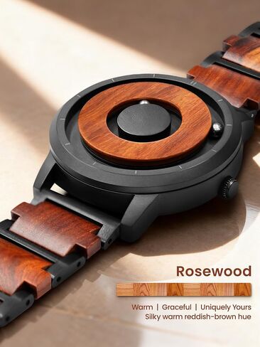 EUTOUR Magnetic Watches for Men| Unique No Hands Design with Gliding Magnet Beads|40mm Wooden Open Dial Analog Quartz Mens Watch with 3ATM and 20mm Wood Steel Band|Unique Men's Fashion Accessories in Saudi Arabia