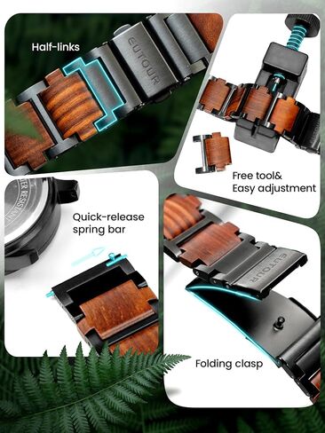 EUTOUR Magnetic Watches for Men| Unique No Hands Design with Gliding Magnet Beads|40mm Wooden Open Dial Analog Quartz Mens Watch with 3ATM and 20mm Wood Steel Band|Unique Men's Fashion Accessories in Saudi Arabia