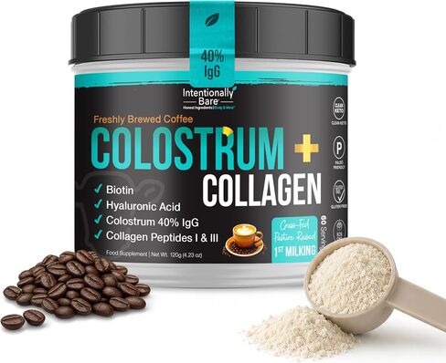 Intentionally Bare Colostrum and Collagen Powder - Colostrum Supplement with Biotin & Collagen Peptides - Colostrum Powder for Skin, Joint & Gut Health - Vanilla Bean Collagen Supplements 60 Servings in Kuwait