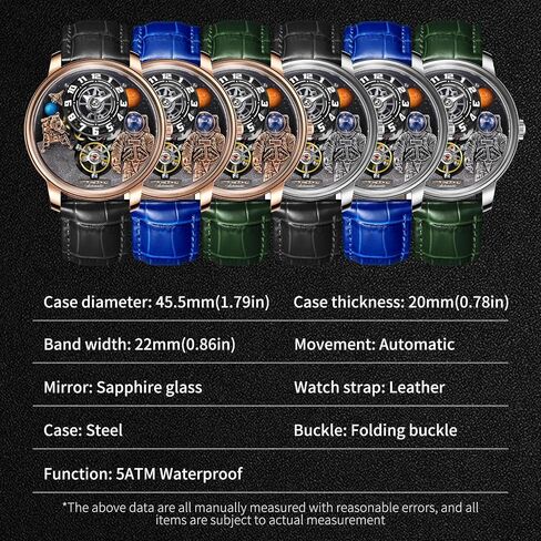 Men's Space Station Automatic Watch, Self-Winding 50m Water Resistant, Full Transparent Glass Case, Unique Space Style, Astronaut Themed Leather Strap Mechanical Watch in Saudi Arabia